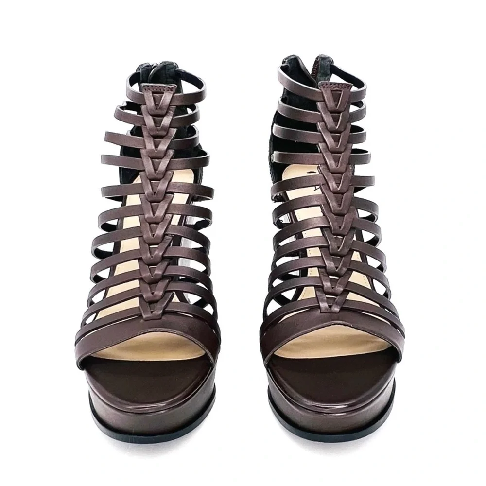 Via Spiga Walena Chunky Cage Platform Wedge Sandal Brown Leather Size 5.5 New